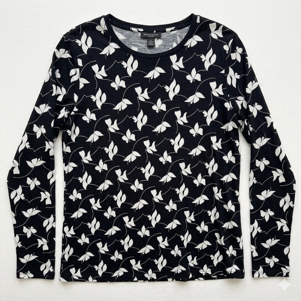 Lands' End Dark Navy and White Boxy Long Sleeve T-Shirt Size XL #139
